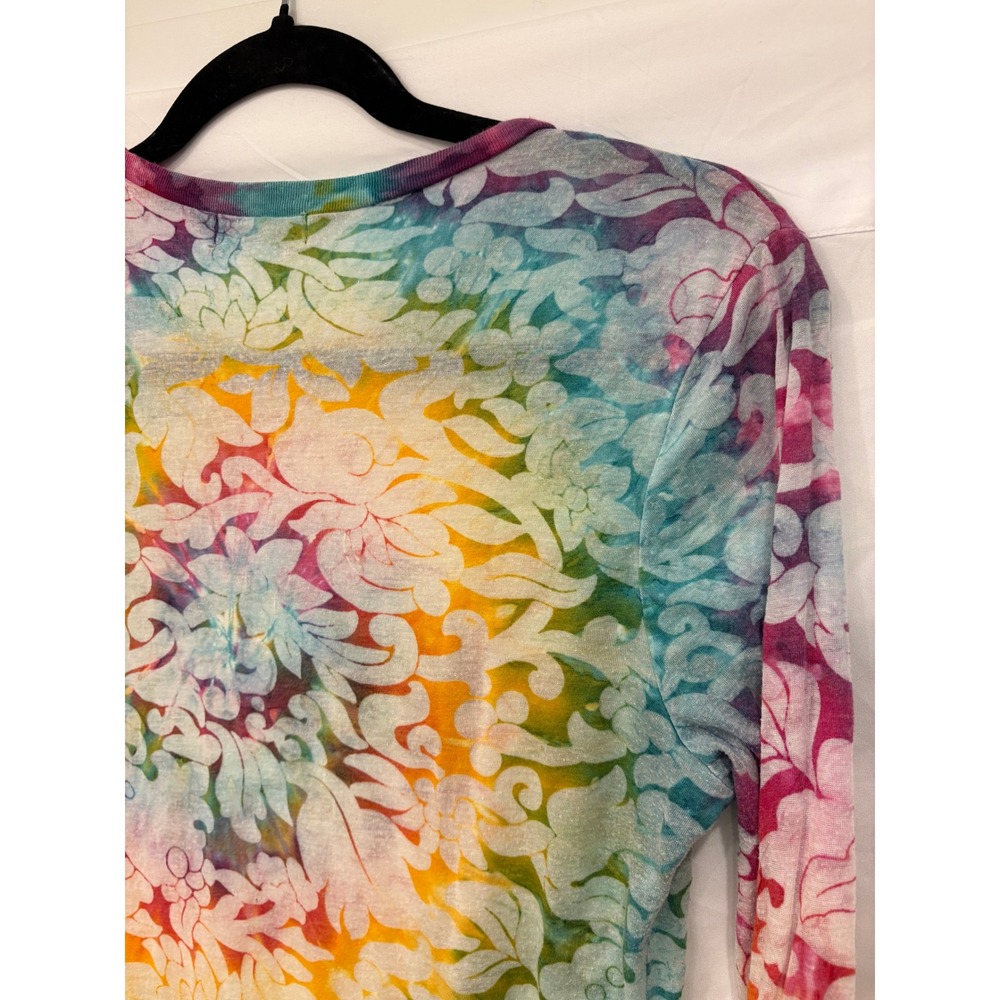 Lucky Brand Y2K Burnout Tee Large Women Multicolor Tie Dye Top Vintage USA Made - Picture 7 of 8